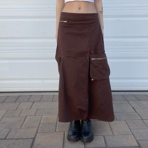 Minga London Brown Tech Cargo Maxi Skirt